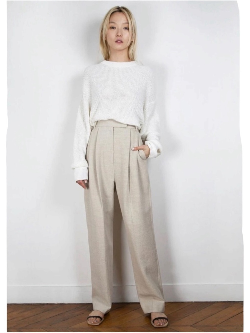 The Frankie Shop Pace Pleated Linen Blend Pants Sand Beige